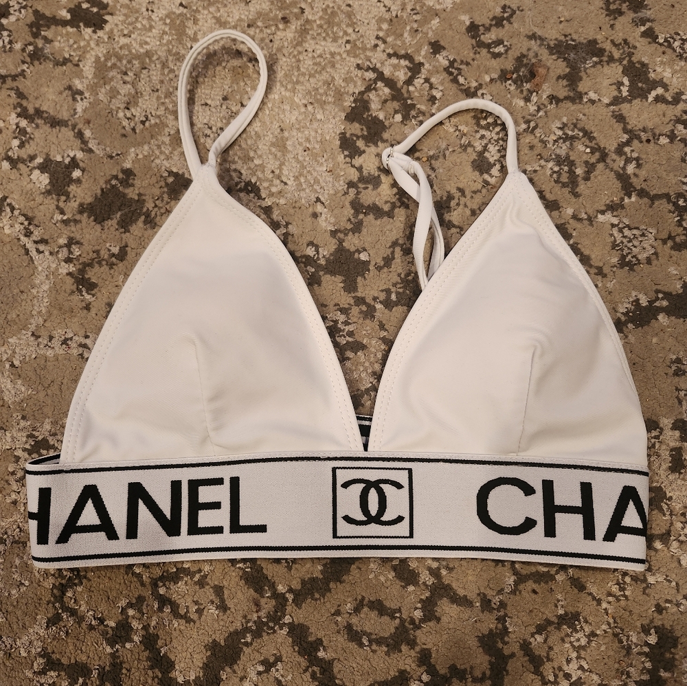 Chanel White Elastic Bikini Top Size Medium - Picture 4 of 9